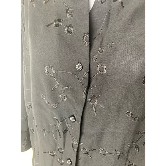 Joanna Blouse Womens Medium Black Button Up Polyester 3/4 Sleeve No Pocket Shirt - Picture 3 of 13